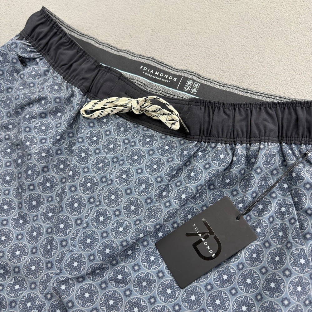 7 Diamonds 7" Core Active Shorts Mens M Blue Geometric Gym Athletic NWT $69